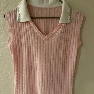 Pink Cable Knit Sleeveless Sweater